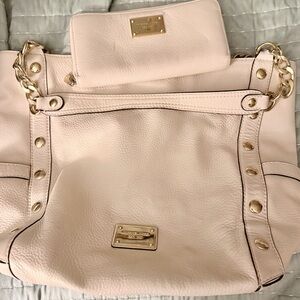 Coach Leather Cream Shoulder Bag with Gold Accents A matching wallet included.